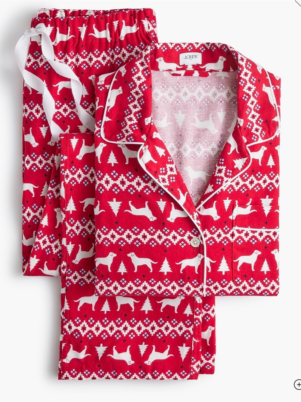 J. Crew Factory Red & White Dog Print Flannel Pajama Set